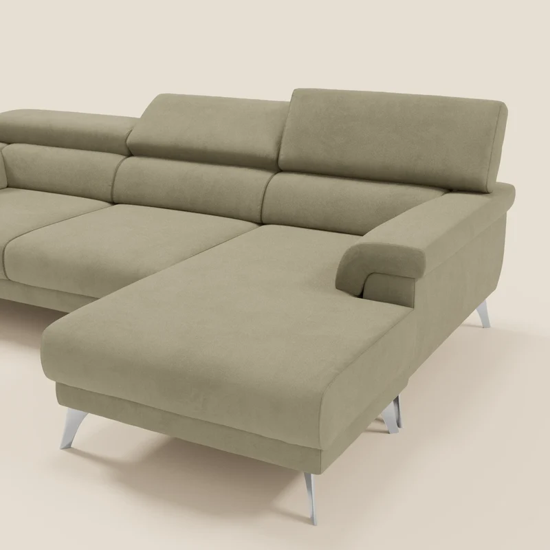 Raffaello Canapé d'angle avec assises coulissantes et têtières en microfibre détachable T11 beige
