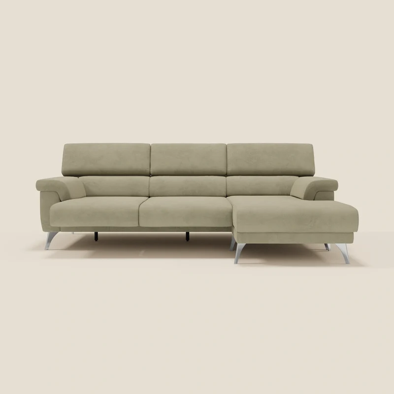 Raffaello Canapé d'angle avec assises coulissantes et têtières en microfibre détachable T11 beige