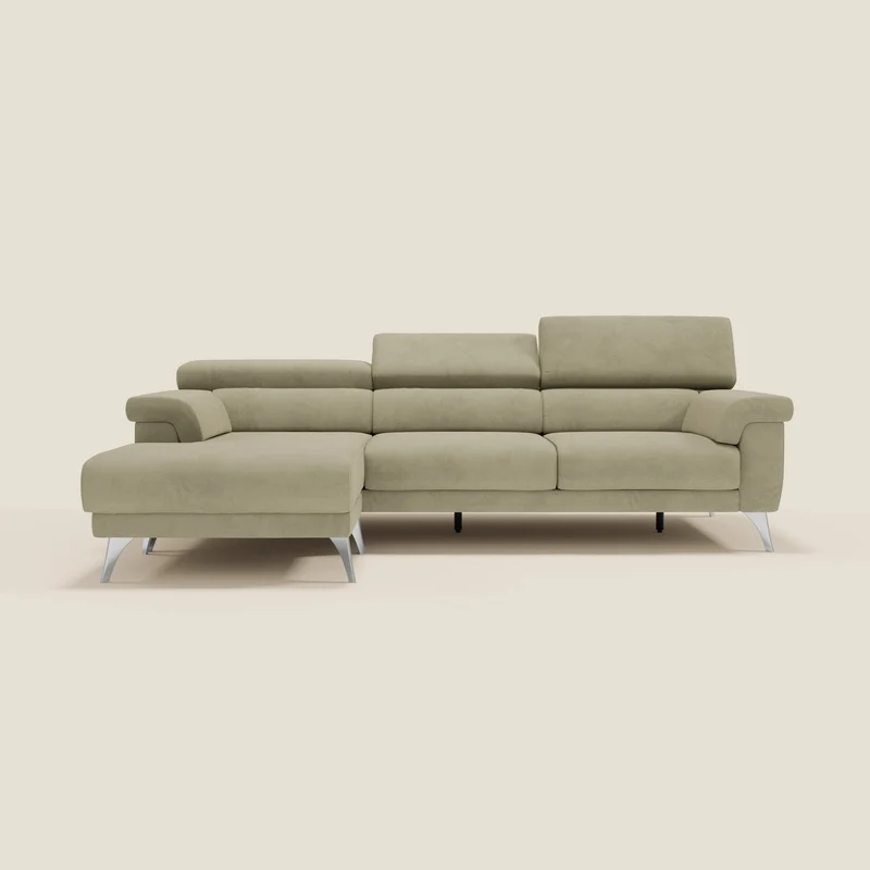 Raffaello Canapé d'angle avec assises coulissantes et têtières en microfibre détachable T11 beige
