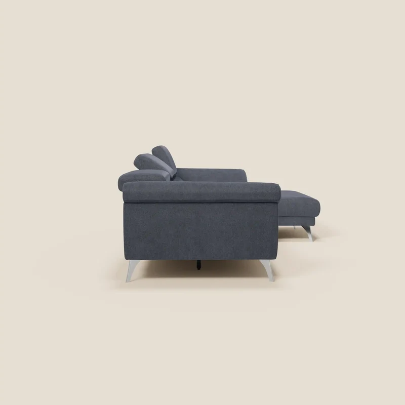 Donatello Canapé d'angle avec assises extensibles accoudoirs avec coffre et têtières en tissu détachable T23 bleu ardoise