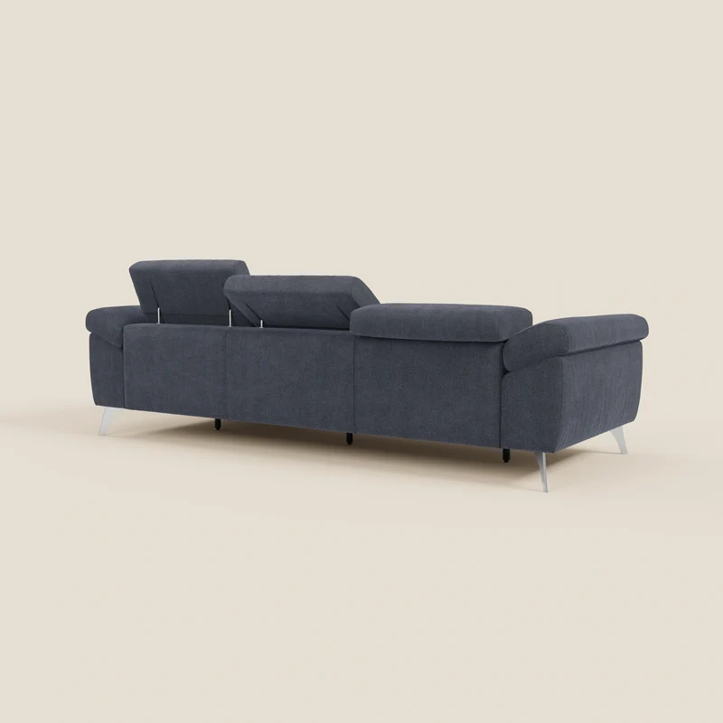 Donatello Canapé d'angle avec assises extensibles accoudoirs avec coffre et têtières en tissu détachable T23 bleu ardoise