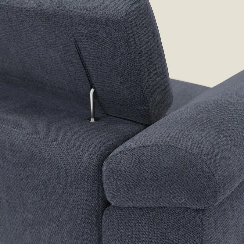 Donatello Canapé d'angle avec assises extensibles accoudoirs avec coffre et têtières en tissu détachable T23 bleu ardoise