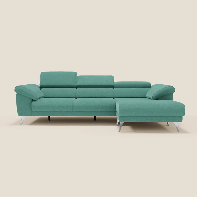 Donatello Canapé d'angle avec assises extensibles accoudoirs avec coffre et têtières en tissu détachable T23 vert aquamarine