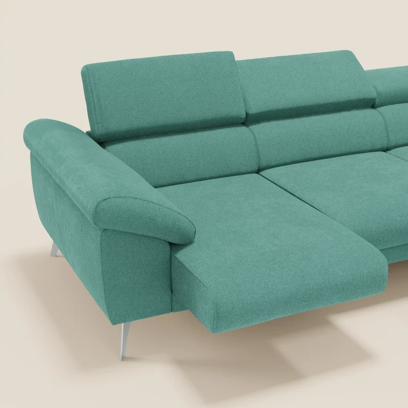 Donatello Canapé d'angle avec assises extensibles accoudoirs avec coffre et têtières en tissu détachable T23 vert aquamarine