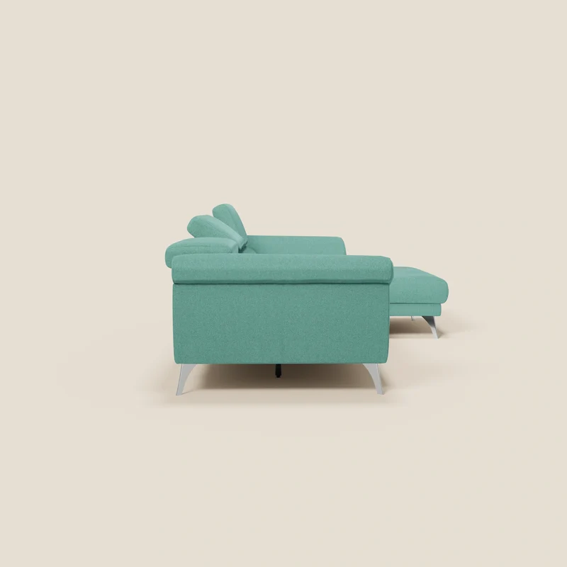 Donatello Canapé d'angle avec assises extensibles accoudoirs avec coffre et têtières en tissu détachable T23 vert aquamarine
