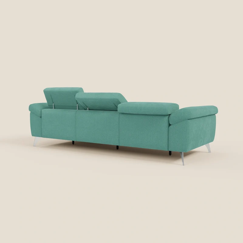 Donatello Canapé d'angle avec assises extensibles accoudoirs avec coffre et têtières en tissu détachable T23 vert aquamarine