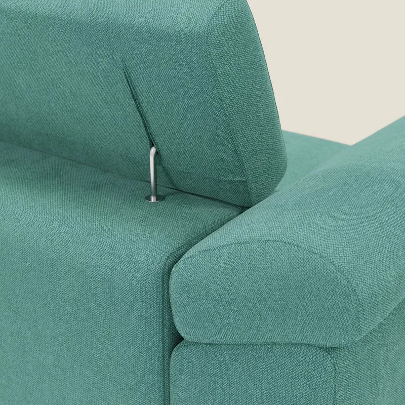 Donatello Canapé d'angle avec assises extensibles accoudoirs avec coffre et têtières en tissu détachable T23 vert aquamarine
