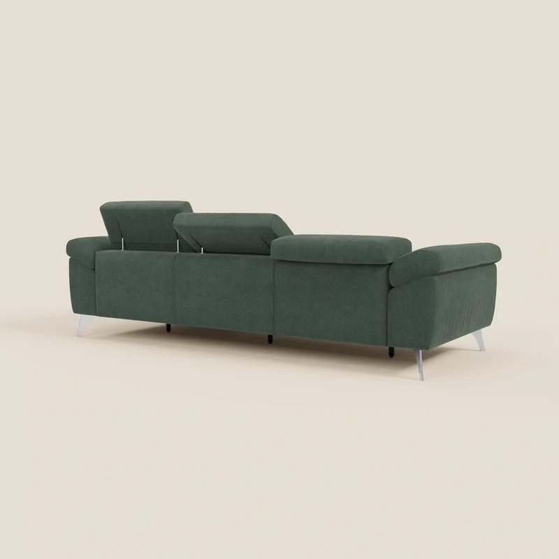 Donatello Canapé d'angle avec assises extensibles accoudoirs avec coffre et têtières en tissu détachable T23 vert