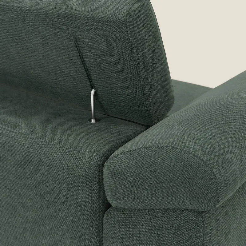 Donatello Canapé d'angle avec assises extensibles accoudoirs avec coffre et têtières en tissu détachable T23 vert