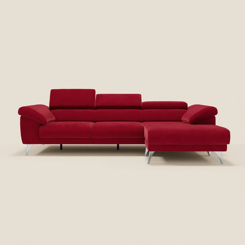 Donatello Canapé d'angle avec assises extensibles accoudoirs avec coffre et têtières en tissu détachable T23 bordeaux