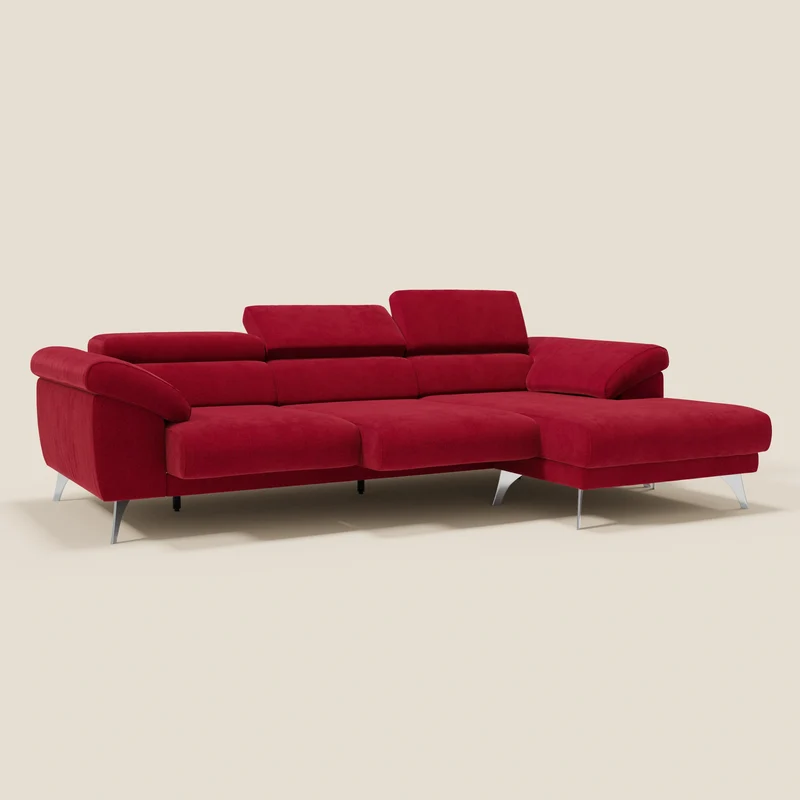 Donatello Canapé d'angle avec assises extensibles accoudoirs avec coffre et têtières en tissu détachable T23 bordeaux