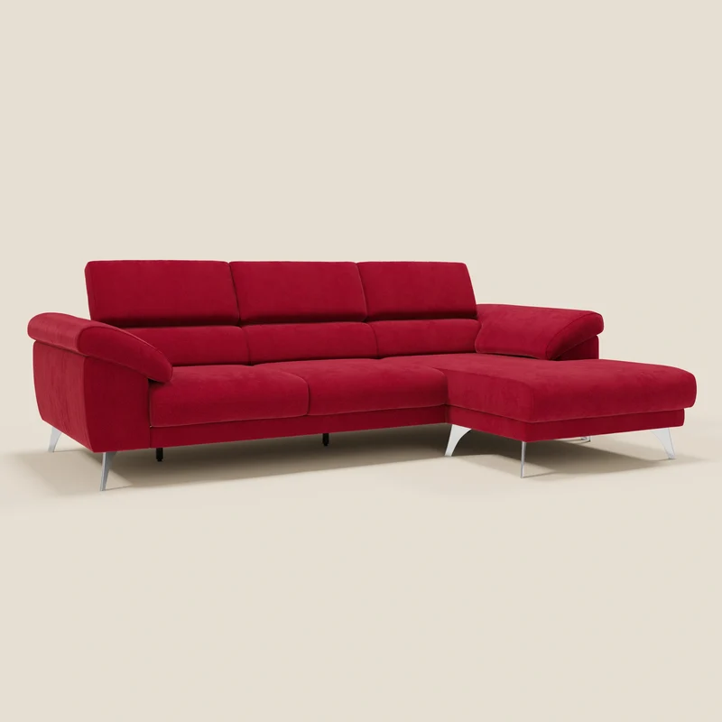 Donatello Canapé d'angle avec assises extensibles accoudoirs avec coffre et têtières en tissu détachable T23 bordeaux