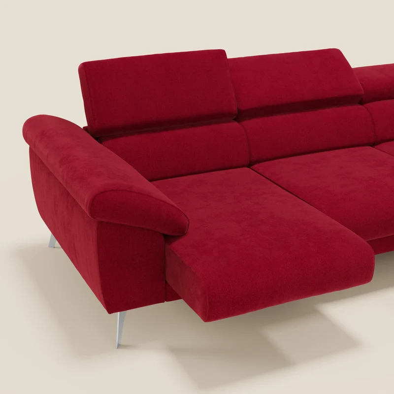 Donatello Canapé d'angle avec assises extensibles accoudoirs avec coffre et têtières en tissu détachable T23 bordeaux