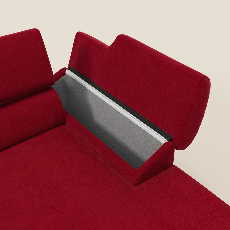 Donatello Canapé d'angle avec assises extensibles accoudoirs avec coffre et têtières en tissu détachable T23 bordeaux