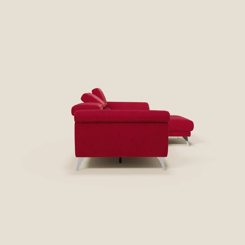 Donatello Canapé d'angle avec assises extensibles accoudoirs avec coffre et têtières en tissu détachable T23 bordeaux
