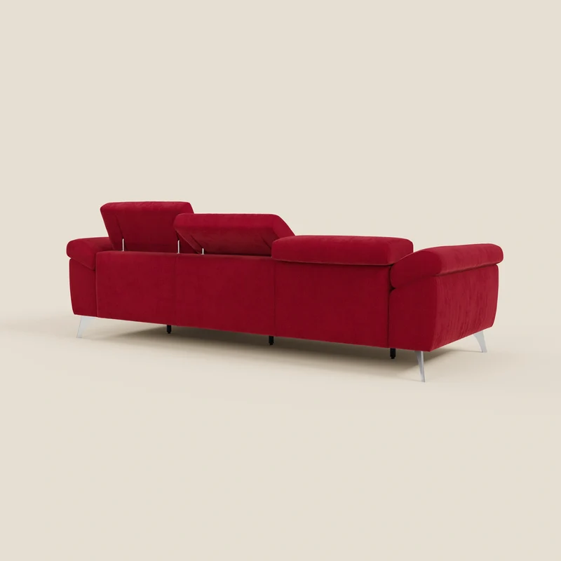 Donatello Canapé d'angle avec assises extensibles accoudoirs avec coffre et têtières en tissu détachable T23 bordeaux