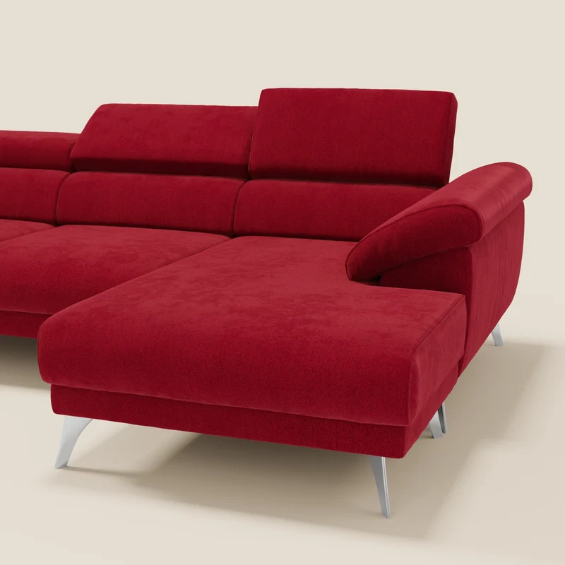 Donatello Canapé d'angle avec assises extensibles accoudoirs avec coffre et têtières en tissu détachable T23 bordeaux