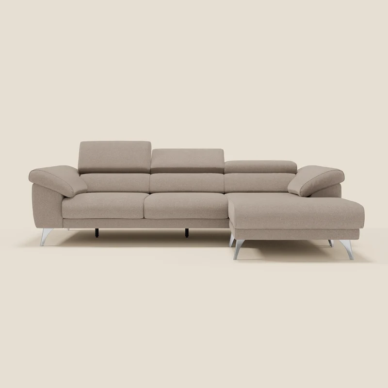 Donatello Canapé d'angle avec assises extensibles accoudoirs avec coffre et têtières en tissu détachable T23 tortora