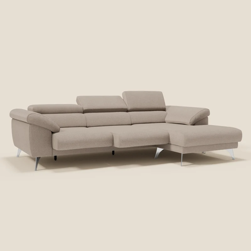 Donatello Canapé d'angle avec assises extensibles accoudoirs avec coffre et têtières en tissu détachable T23 tortora