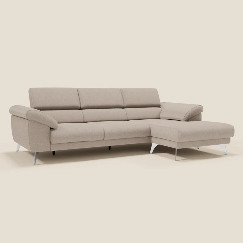 Donatello Canapé d'angle avec assises extensibles accoudoirs avec coffre et têtières en tissu détachable T23 tortora