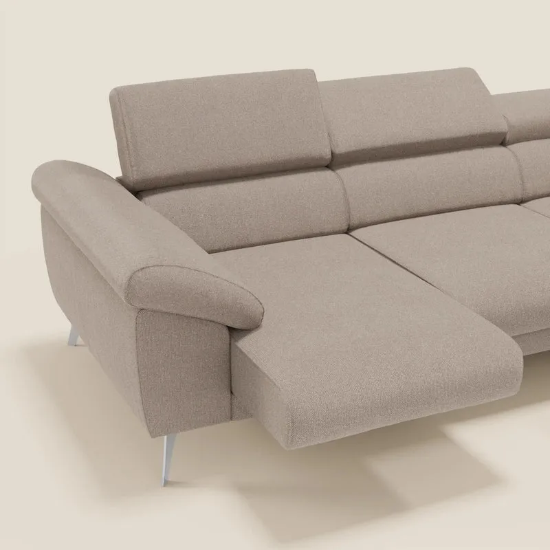 Donatello Canapé d'angle avec assises extensibles accoudoirs avec coffre et têtières en tissu détachable T23 tortora