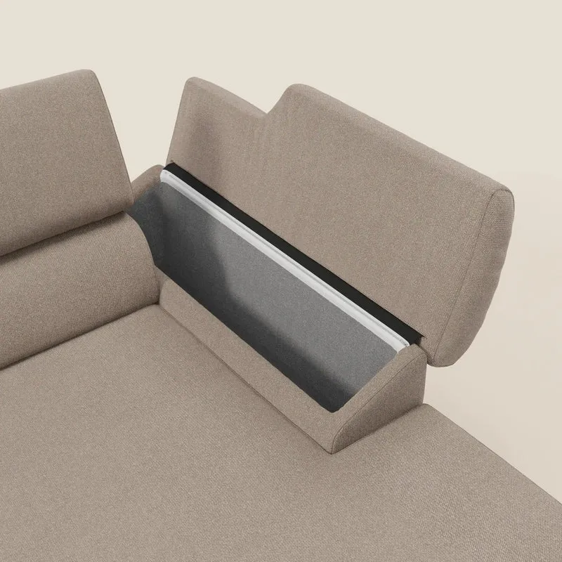 Donatello Canapé d'angle avec assises extensibles accoudoirs avec coffre et têtières en tissu détachable T23 tortora
