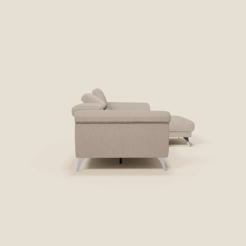 Donatello Canapé d'angle avec assises extensibles accoudoirs avec coffre et têtières en tissu détachable T23 tortora