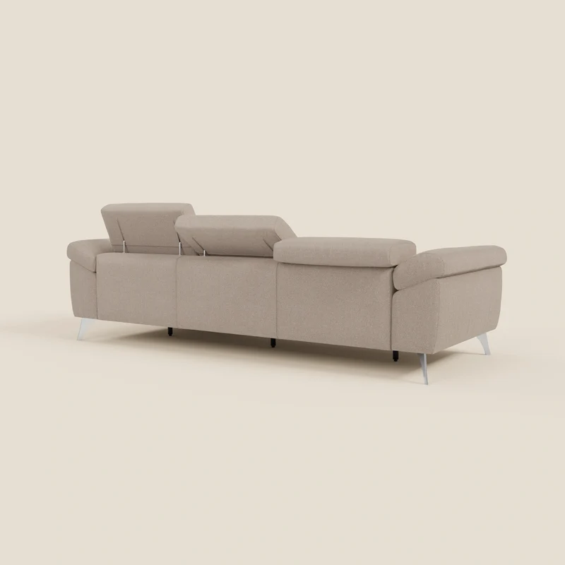 Donatello Canapé d'angle avec assises extensibles accoudoirs avec coffre et têtières en tissu détachable T23 tortora