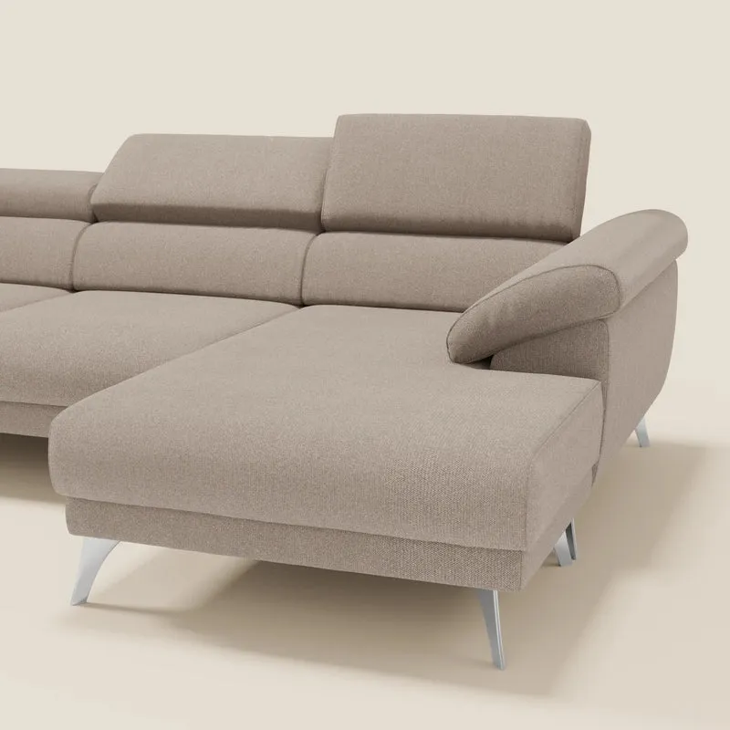 Donatello Canapé d'angle avec assises extensibles accoudoirs avec coffre et têtières en tissu détachable T23 tortora