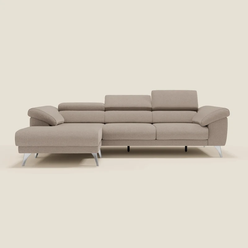 Donatello Canapé d'angle avec assises extensibles accoudoirs avec coffre et têtières en tissu détachable T23 tortora