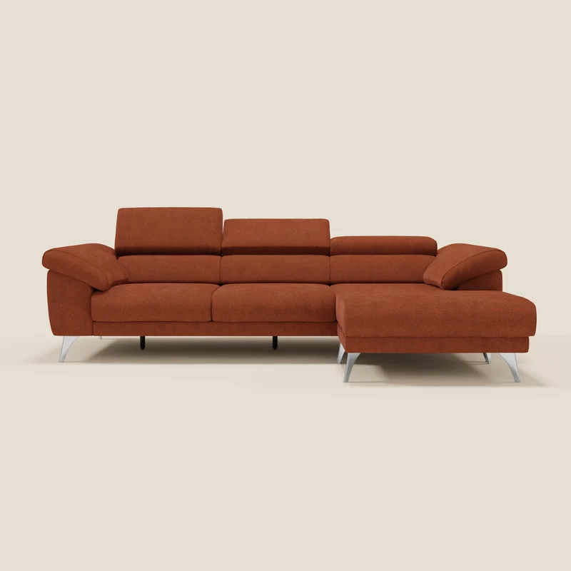 Donatello Canapé d'angle avec assises extensibles accoudoirs avec coffre et têtières en tissu détachable T23 orange rouille