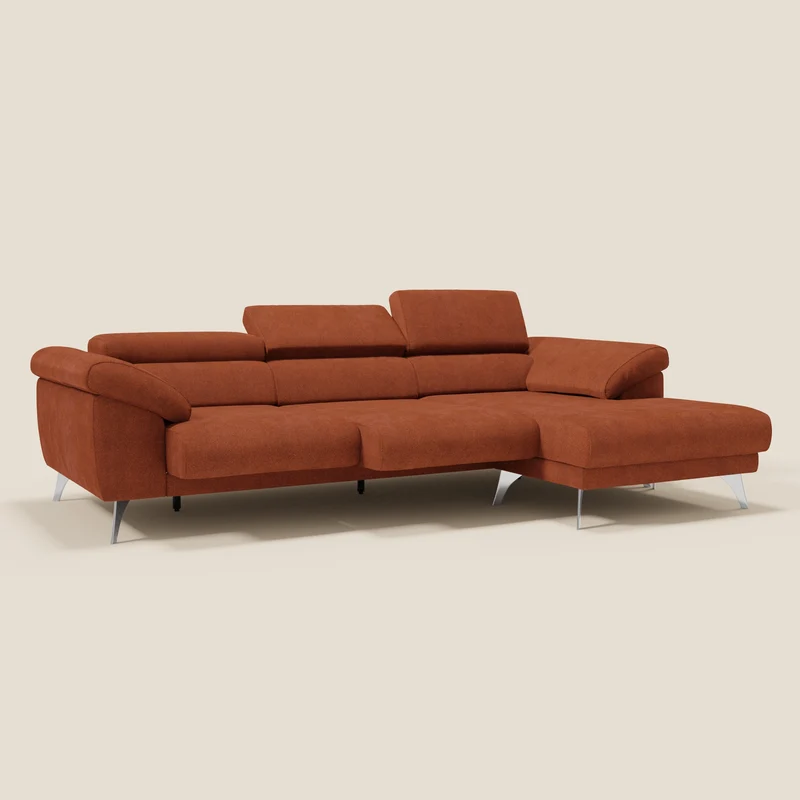Donatello Canapé d'angle avec assises extensibles accoudoirs avec coffre et têtières en tissu détachable T23 orange rouille