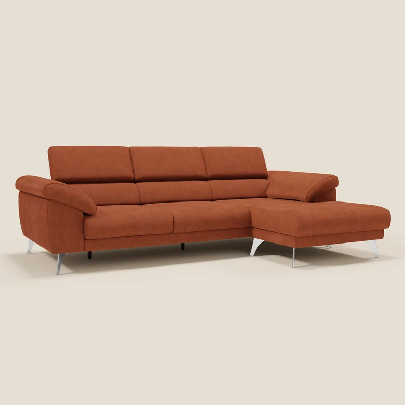 Donatello Canapé d'angle avec assises extensibles accoudoirs avec coffre et têtières en tissu détachable T23 orange rouille