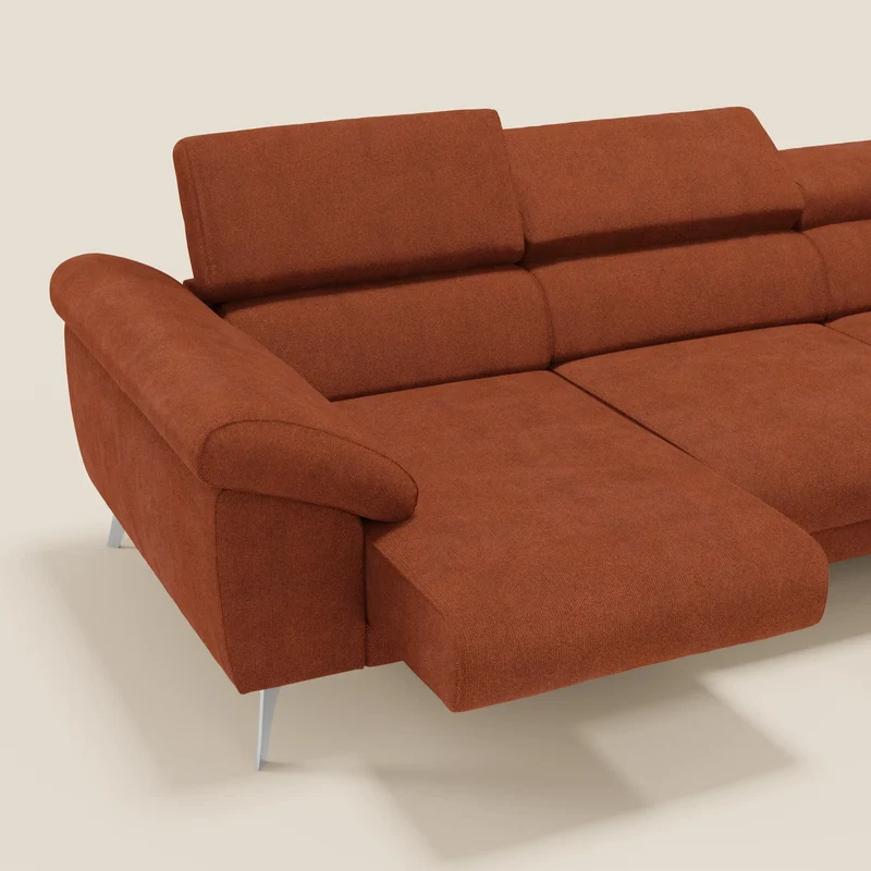 Donatello Canapé d'angle avec assises extensibles accoudoirs avec coffre et têtières en tissu détachable T23 orange rouille