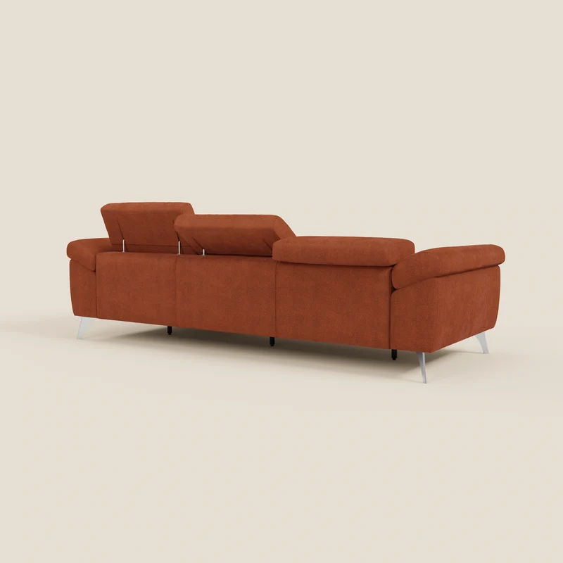 Donatello Canapé d'angle avec assises extensibles accoudoirs avec coffre et têtières en tissu détachable T23 orange rouille