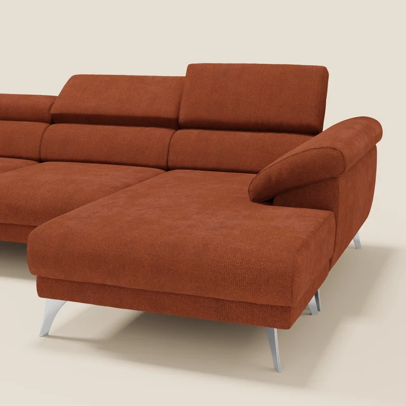 Donatello Canapé d'angle avec assises extensibles accoudoirs avec coffre et têtières en tissu détachable T23 orange rouille