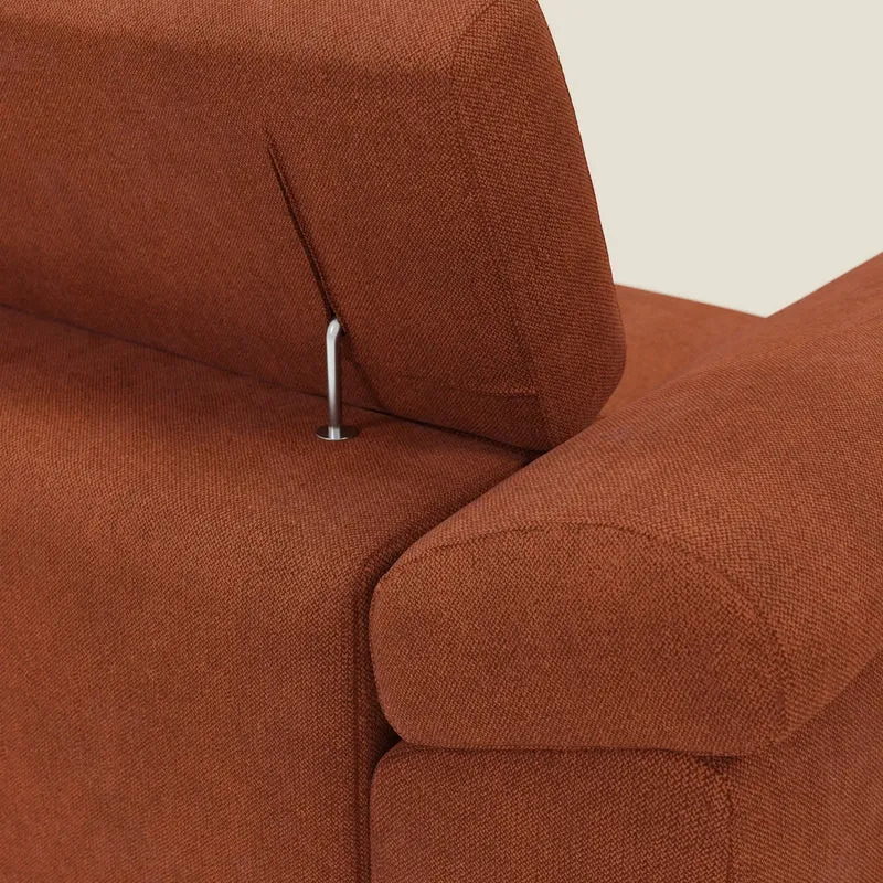 Donatello Canapé d'angle avec assises extensibles accoudoirs avec coffre et têtières en tissu détachable T23 orange rouille
