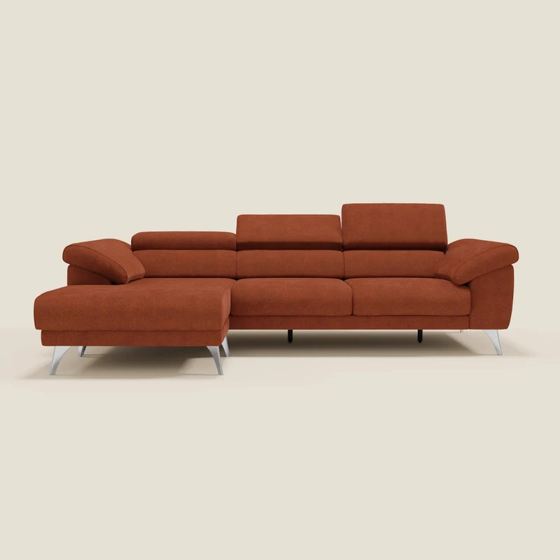 Donatello Canapé d'angle avec assises extensibles accoudoirs avec coffre et têtières en tissu détachable T23 orange rouille