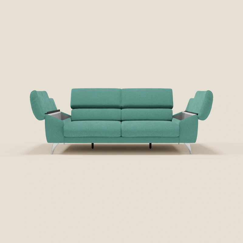 Donatello Canapé avec assises extensibles accoudoirs avec coffre et têtières inclinables en tissu détachable T23 vert aquamarine