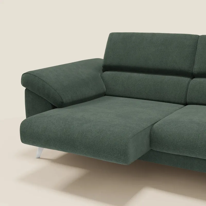 Donatello Canapé avec assises extensibles accoudoirs avec coffre et têtières inclinables en tissu détachable T23 vert
