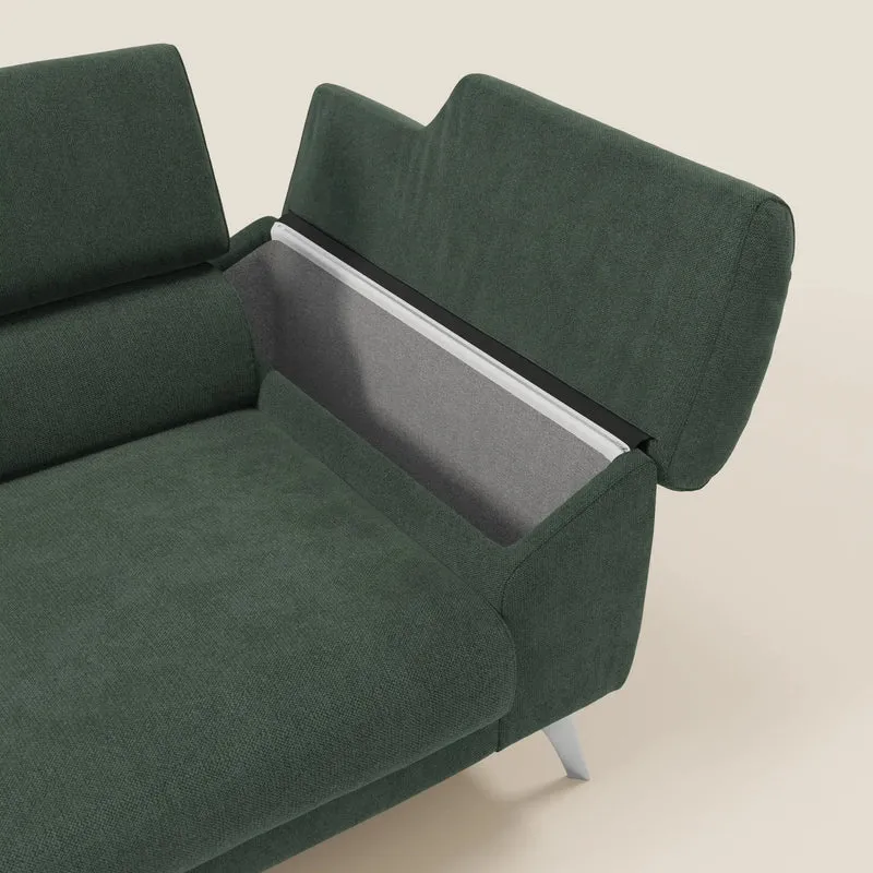 Donatello Canapé avec assises extensibles accoudoirs avec coffre et têtières inclinables en tissu détachable T23 vert