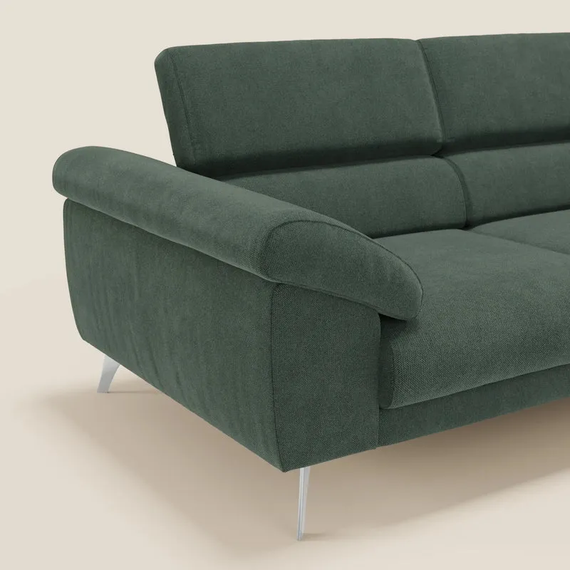 Donatello Canapé avec assises extensibles accoudoirs avec coffre et têtières inclinables en tissu détachable T23 vert