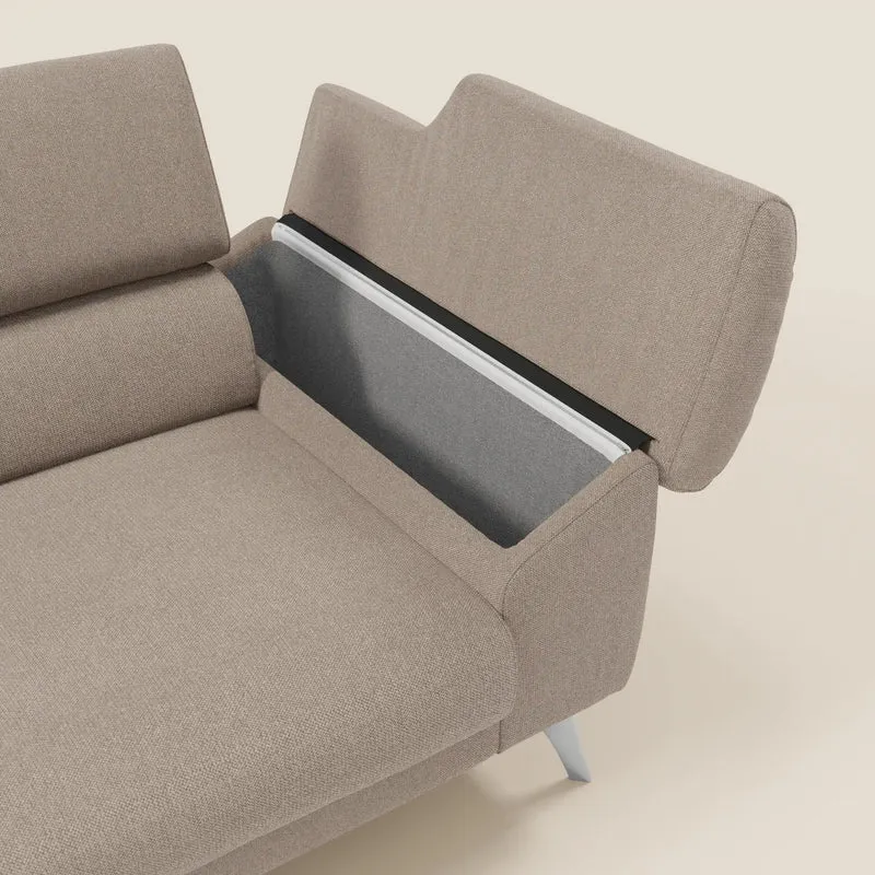 Donatello Canapé avec assises extensibles accoudoirs avec coffre et têtières inclinables en tissu détachable T23 tortora