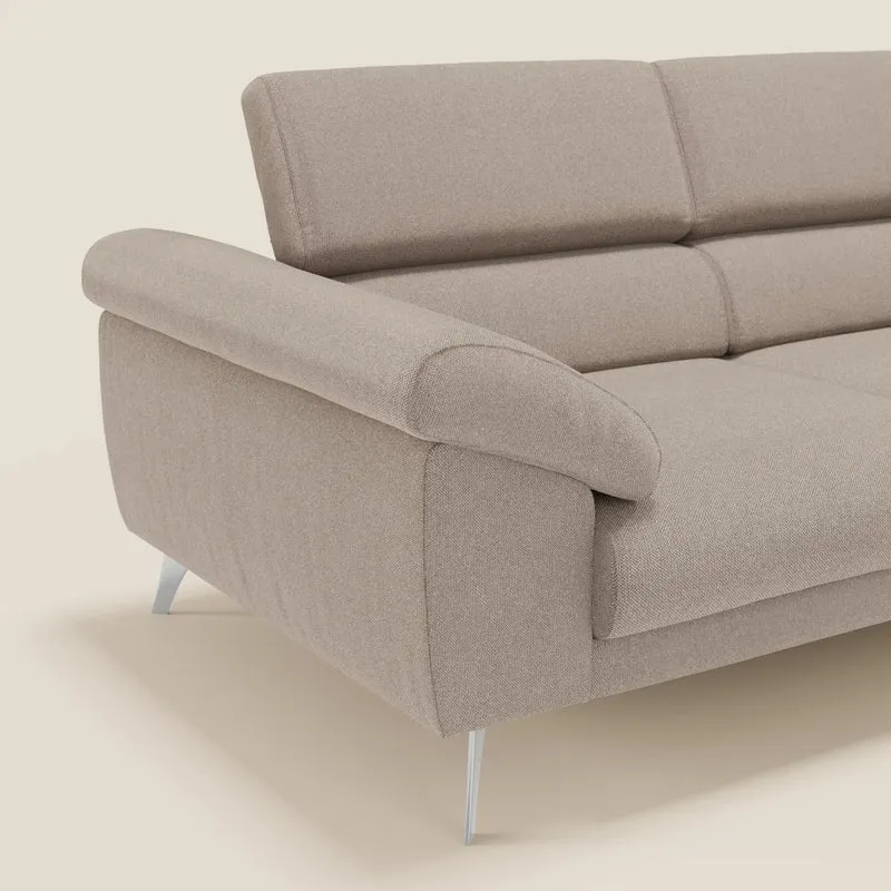 Donatello Canapé avec assises extensibles accoudoirs avec coffre et têtières inclinables en tissu détachable T23 tortora