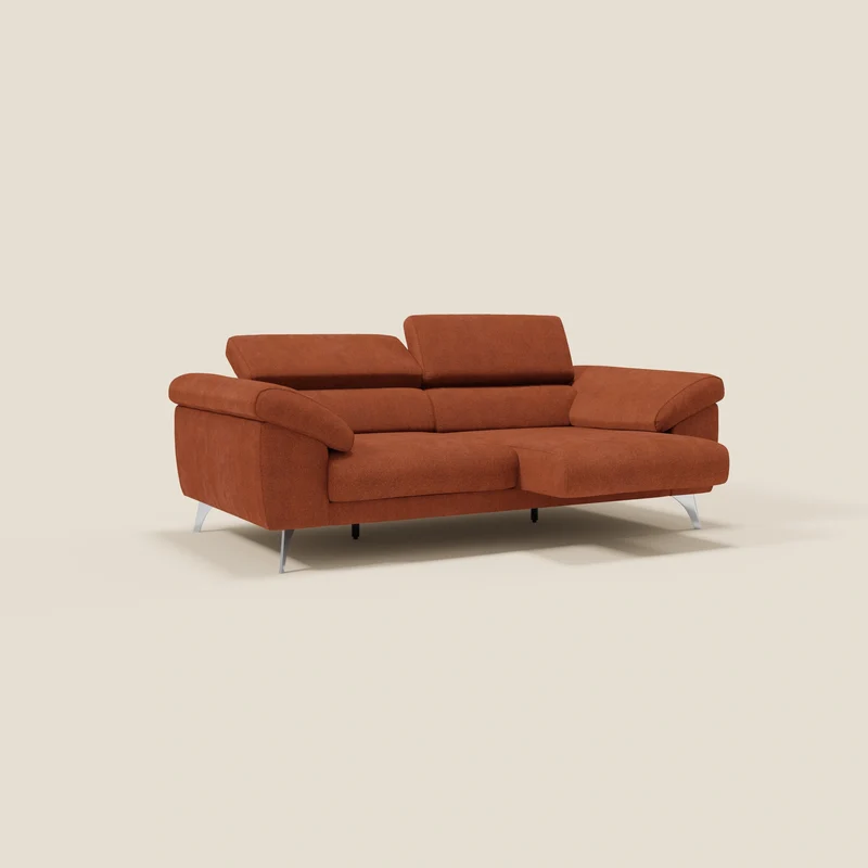 Donatello Canapé avec assises extensibles accoudoirs avec coffre et têtières inclinables en tissu détachable T23 orange rouille