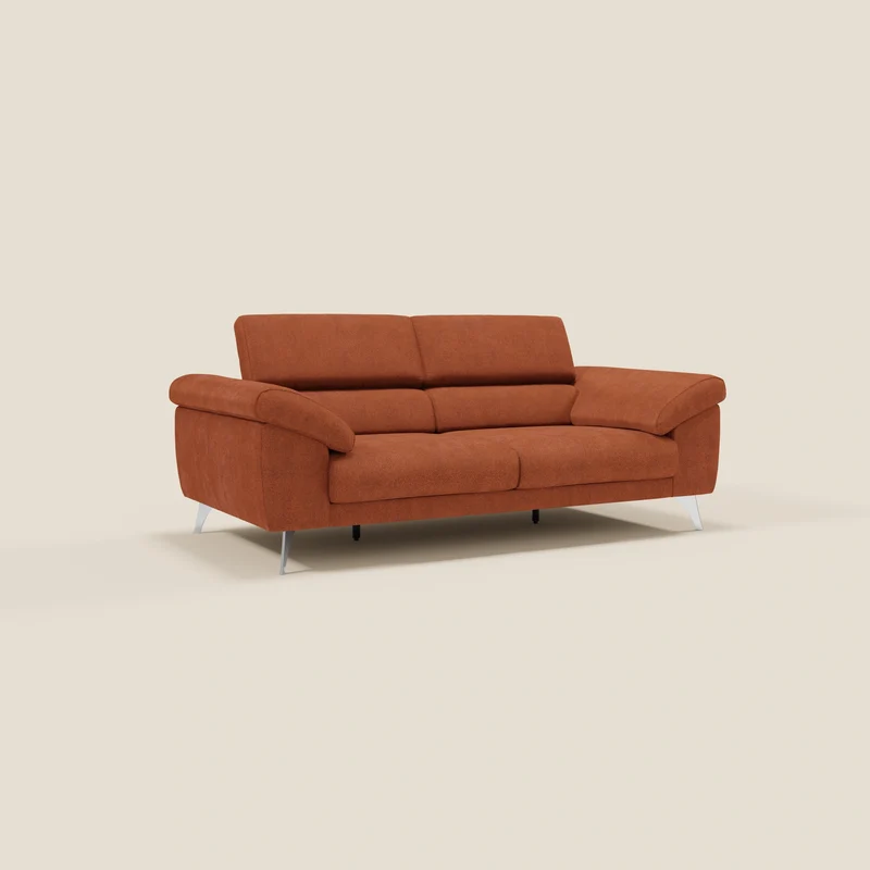 Donatello Canapé avec assises extensibles accoudoirs avec coffre et têtières inclinables en tissu détachable T23 orange rouille