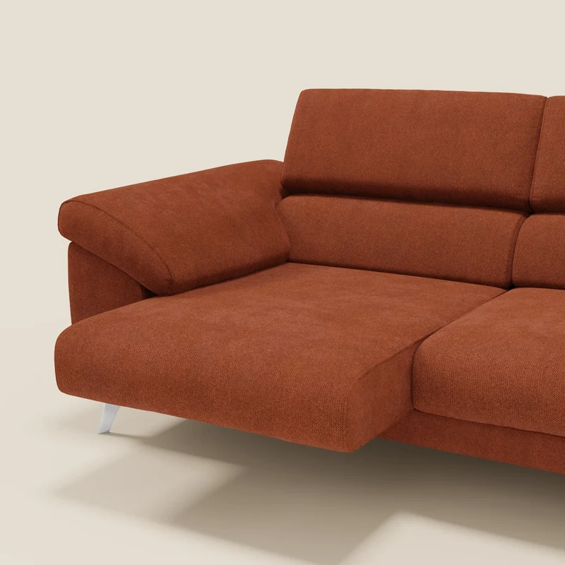 Donatello Canapé avec assises extensibles accoudoirs avec coffre et têtières inclinables en tissu détachable T23 orange rouille