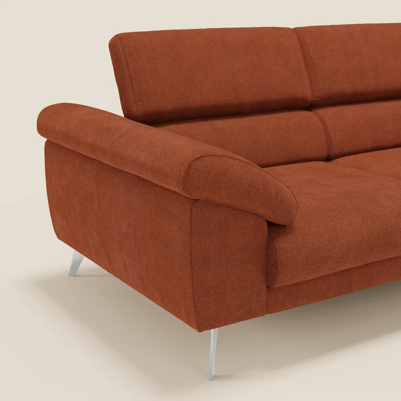 Donatello Canapé avec assises extensibles accoudoirs avec coffre et têtières inclinables en tissu détachable T23 orange rouille