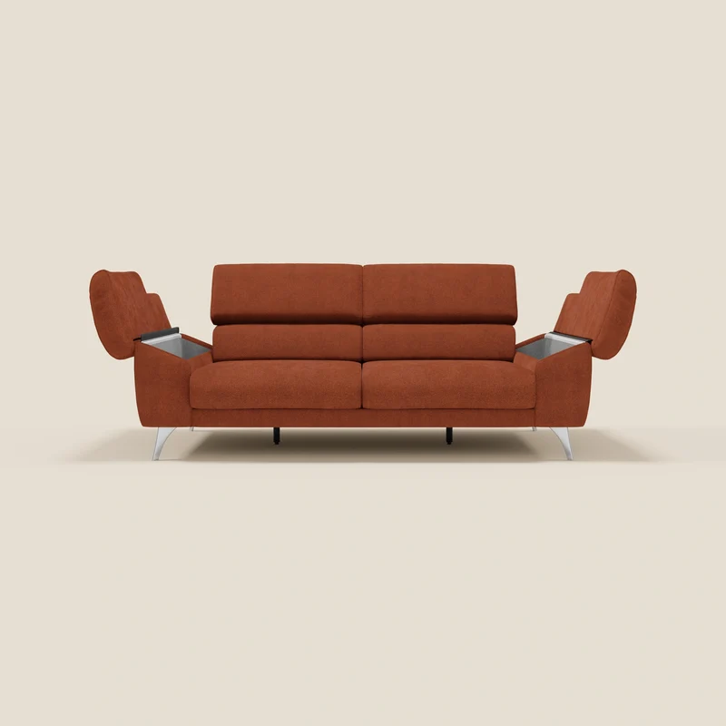 Donatello Canapé avec assises extensibles accoudoirs avec coffre et têtières inclinables en tissu détachable T23 orange rouille