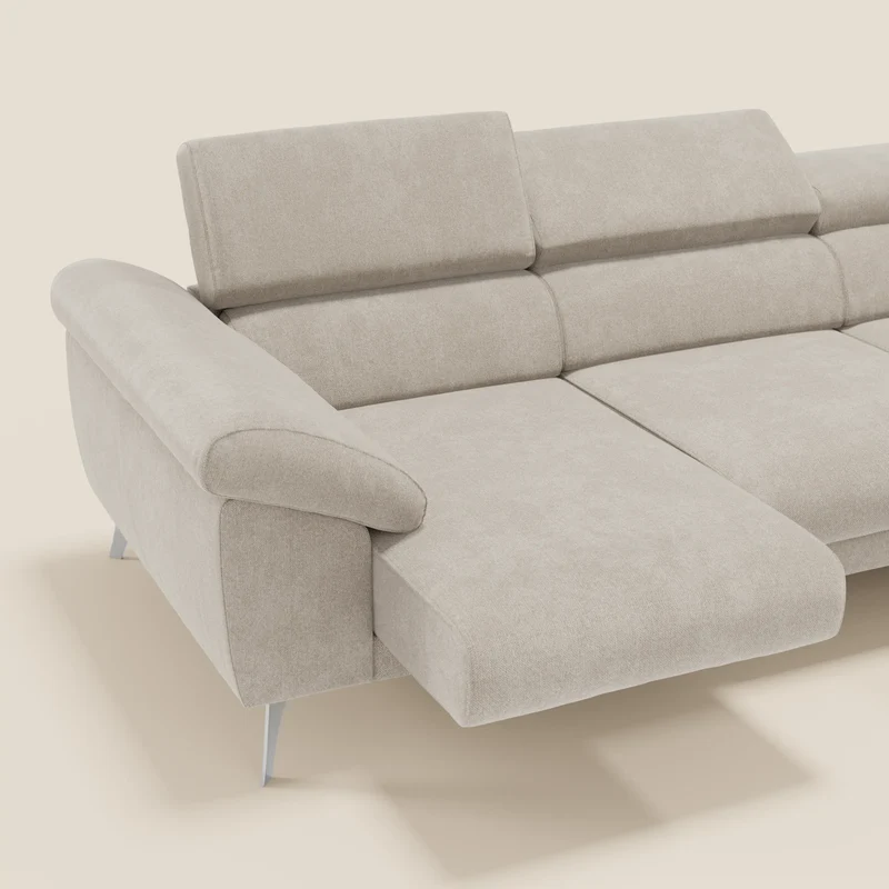 Donatello Canapé d'angle avec assises extensibles accoudoirs avec coffre et têtières en tissu détachable T23 crème